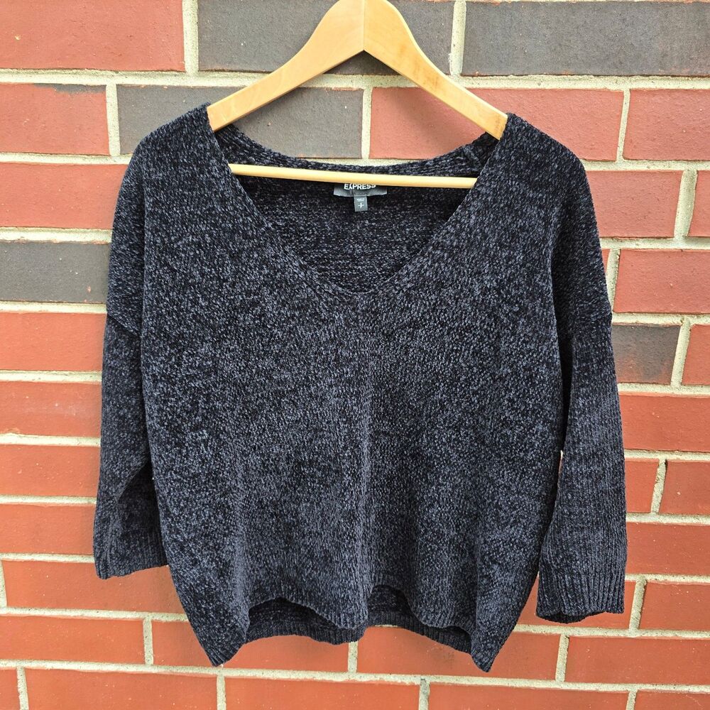 Express Women's Small Black Chenille Plush Fuzzy Sweater